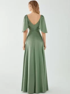 Robes de demoiselle d'honneur trapèze longueur au sol fermeture éclair élastique en soie comme satin robe de soirée de mariage
