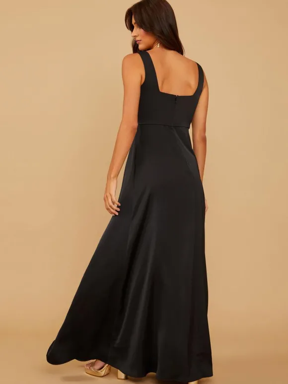 Robes de demoiselle d'honneur ligne a longueur au sol fermeture éclair tissu satiné robe de soirée de mariage