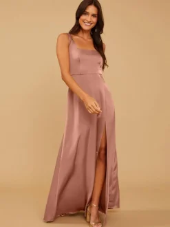 Robes de demoiselle d'honneur ligne a longueur au sol fermeture éclair tissu satiné robe de soirée de mariage
