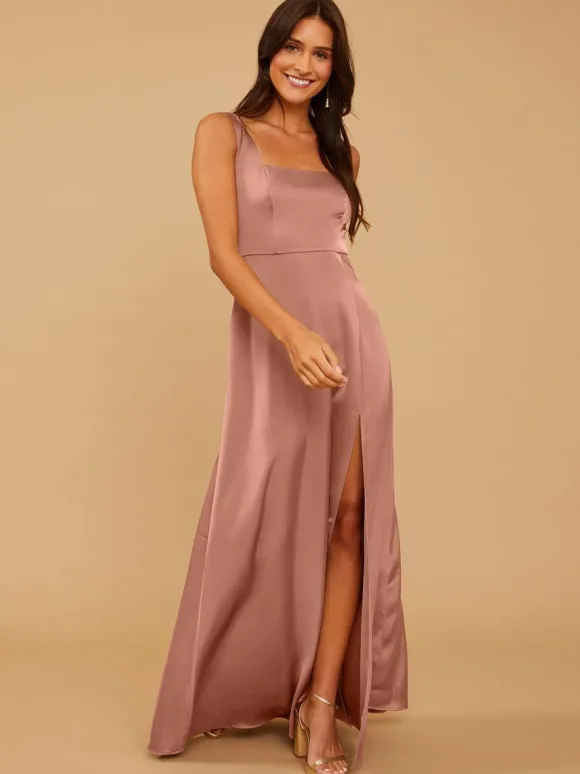 Robes de demoiselle d'honneur ligne a longueur au sol fermeture éclair tissu satiné robe de soirée de mariage