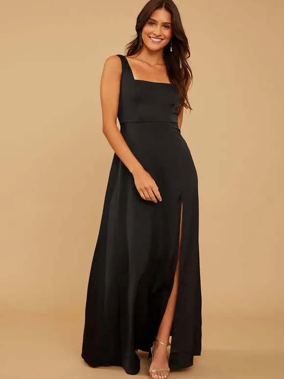Robes de demoiselle d'honneur ligne a longueur au sol fermeture éclair tissu satiné robe de soirée de mariage