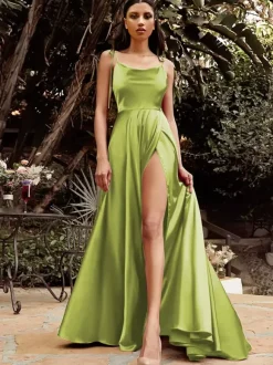 Robes de demoiselle d'honneur ligne a longueur au sol fermeture éclair tissu satiné robe de soirée de mariage