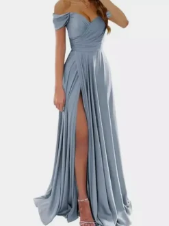 Robes de demoiselle d'honneur en polyester coupe trapèze longueur au sol robes de soirée