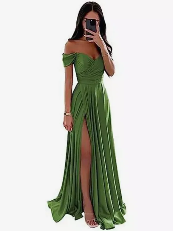 Robes de demoiselle d'honneur en polyester coupe trapèze longueur au sol robes de soirée