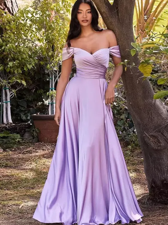 Robes de demoiselle d'honneur en polyester coupe trapèze longueur au sol robes de soirée