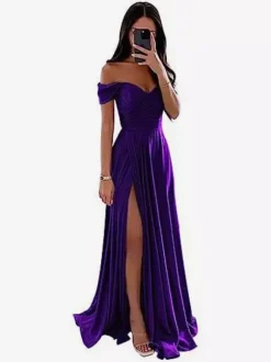 Robes de demoiselle d'honneur en polyester coupe trapèze longueur au sol robes de soirée