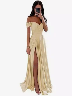 Robes de demoiselle d'honneur en polyester coupe trapèze longueur au sol robes de soirée