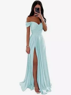 Robes de demoiselle d'honneur en polyester coupe trapèze longueur au sol robes de soirée