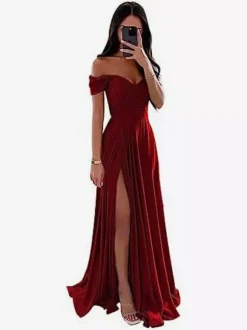 Robes de demoiselle d'honneur en polyester coupe trapèze longueur au sol robes de soirée