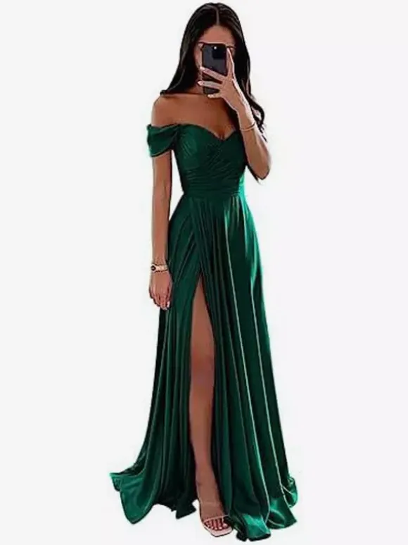 Robes de demoiselle d'honneur en polyester coupe trapèze longueur au sol robes de soirée