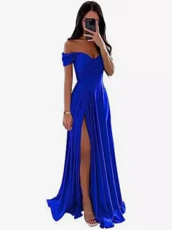 Robes de demoiselle d'honneur en polyester coupe trapèze longueur au sol robes de soirée