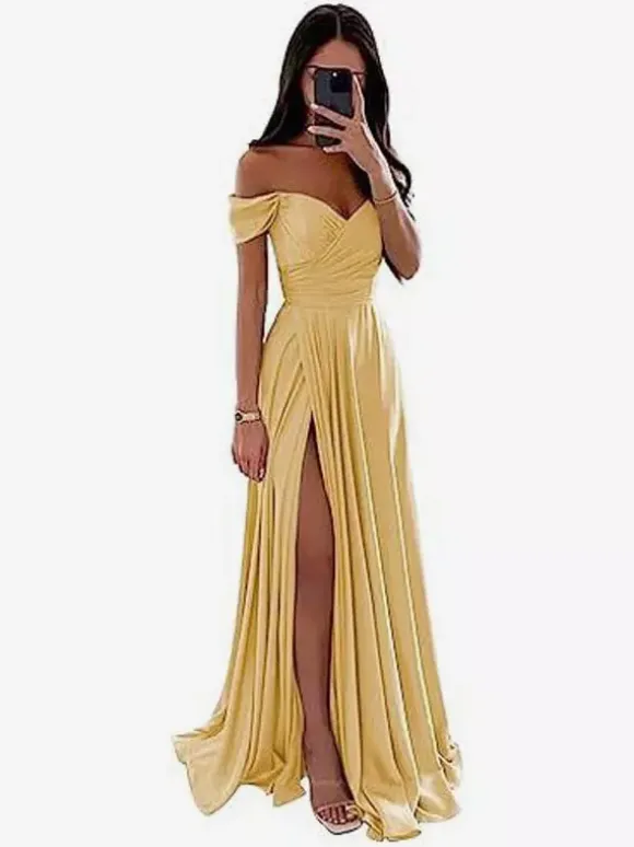 Robes de demoiselle d'honneur en polyester coupe trapèze longueur au sol robes de soirée