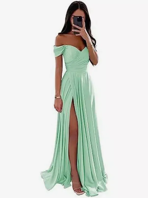 Robes de demoiselle d'honneur en polyester coupe trapèze longueur au sol robes de soirée