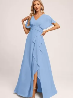 Robes de demoiselle d'honneur robe de bal longueur au sol fermeture éclair en mousseline de soie robe de soirée de mariage
