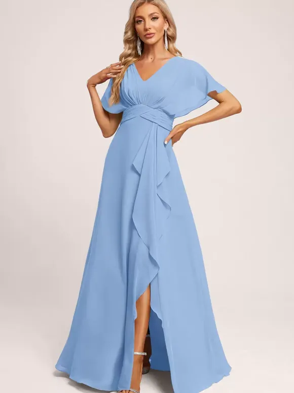 Robes de demoiselle d'honneur robe de bal longueur au sol fermeture éclair en mousseline de soie robe de soirée de mariage
