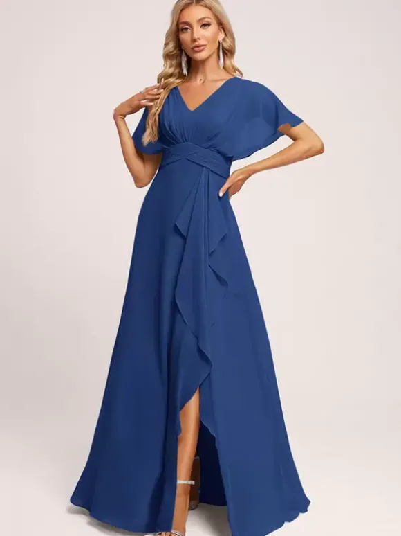 Robes de demoiselle d'honneur robe de bal longueur au sol fermeture éclair en mousseline de soie robe de soirée de mariage