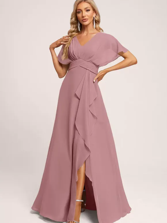 Robes de demoiselle d'honneur robe de bal longueur au sol fermeture éclair en mousseline de soie robe de soirée de mariage