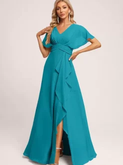 Robes de demoiselle d'honneur robe de bal longueur au sol fermeture éclair en mousseline de soie robe de soirée de mariage