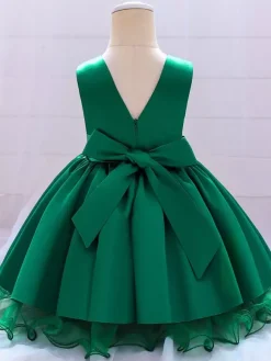 Robes de fille de fleur blanche Robes d'occasion spéciale Champagne Polyester Sans manches Jewel Neck Robes de fille de fleur