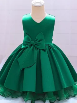 Robes de fille de fleur blanche Robes d'occasion spéciale Champagne Polyester Sans manches Jewel Neck Robes de fille de fleur