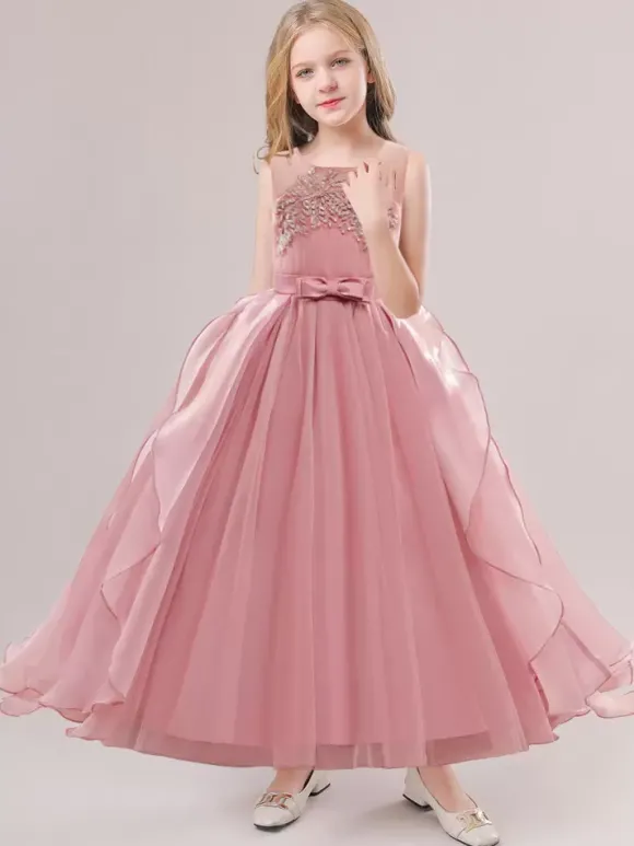 Robes de fille de fleur blanche Robes d'occasion spéciale Tulle blanc sans manches col bijou Robes de fille de fleur