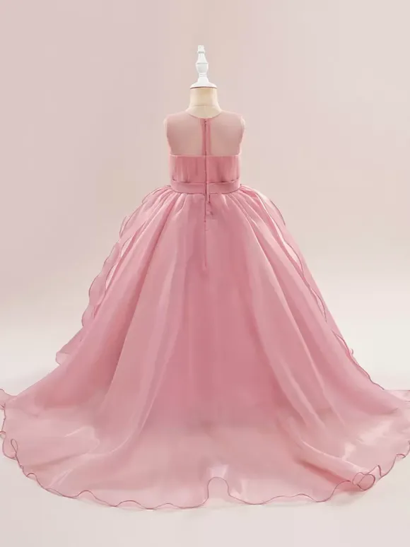 Robes de fille de fleur blanche Robes d'occasion spéciale Tulle blanc sans manches col bijou Robes de fille de fleur