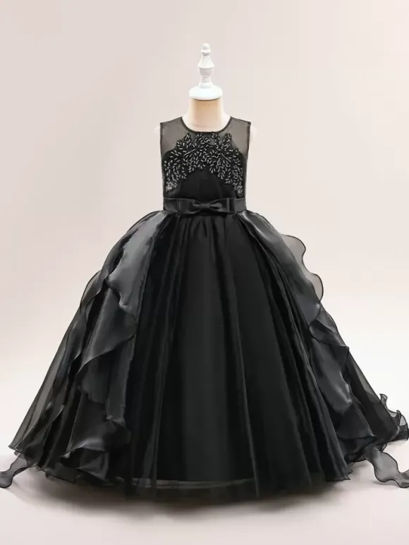 Robes de fille de fleur blanche Robes d'occasion spéciale Tulle blanc sans manches col bijou Robes de fille de fleur