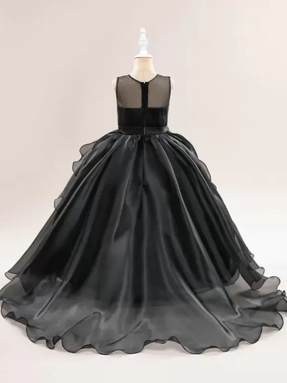 Robes de fille de fleur blanche Robes d'occasion spéciale Tulle blanc sans manches col bijou Robes de fille de fleur