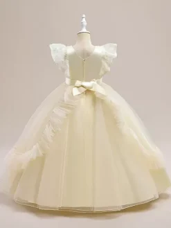 Robes de fille de fleur blanche robes d'occasion spéciale Tulle bordeaux manches courtes col bijou robes de fille de fleur