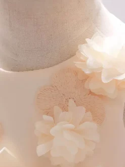 Robes de fille de fleur blanche Champagne Tulle sans manches bijou cou robes de fille de fleur