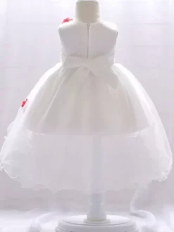 Robes de fille de fleur blanche Champagne Tulle sans manches bijou cou robes de fille de fleur