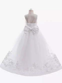 Robes de fille de fleur blanche Champagne dentelle sans manches bijou cou robes de fille de fleur