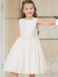 Robes de fille de fleur Champagne Polyester sans manches col bijou robes de fille de fleur