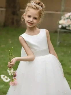 Robes de fille de fleur de mariage Robes d'occasion spéciale Arcs blancs sans manches