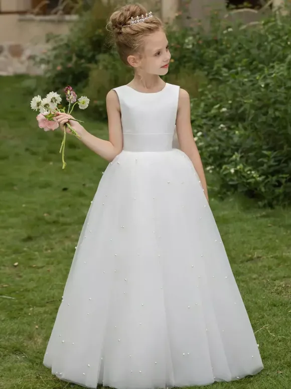 Robes de fille de fleur de mariage Robes d'occasion spéciale Arcs blancs sans manches