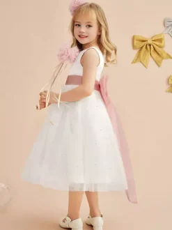 Robes de fille de fleur de mariage Robes d'occasion spéciale Ivoire Ceinture sans manches