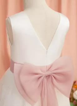 Robes de fille de fleur de mariage Robes d'occasion spéciale Ivoire Ceinture sans manches