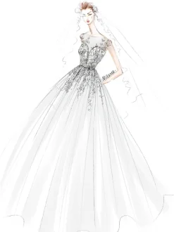 Robes de mariées princesses à traîne en mousselines dos transparent boutonné sur dos Robe mariée vaporeuse
