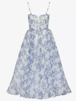 Robes De Soirée Bleu Ciel Clair Bretelles Plissé Fleurie Robe Semi-Formelle Longue
