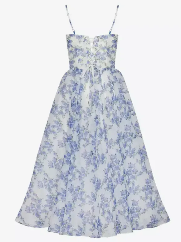 Robes De Soirée Bleu Ciel Clair Bretelles Plissé Fleurie Robe Semi-Formelle Longue