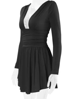 Robes De Soirée Courte Robe Semi-Formelle À Manches Longues Col En V Sexy