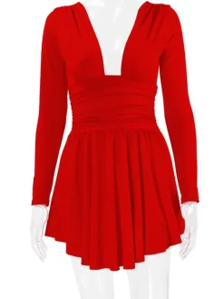 Robes De Soirée Courte Robe Semi-Formelle À Manches Longues Col En V Sexy
