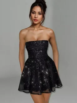 Robes De Soirée Courte Robe Semi-Formelle Sans Bretelles Avec N艙uds En Tulle