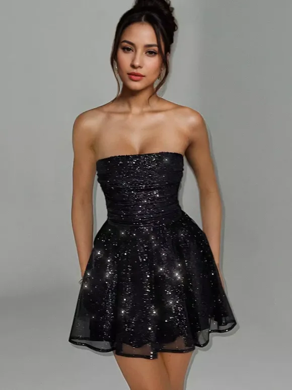 Robes De Soirée Courte Robe Semi-Formelle Sans Bretelles Avec N艙uds En Tulle
