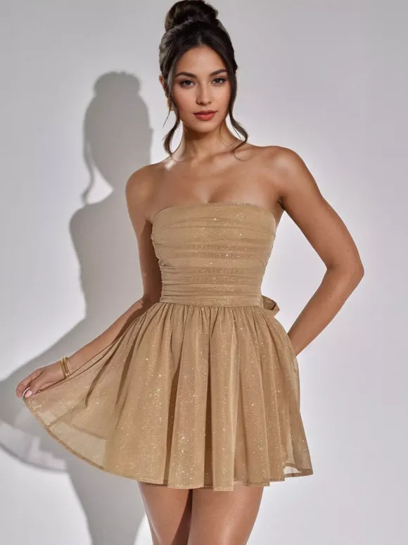 Robes De Soirée Courte Robe Semi-Formelle Sans Bretelles Avec N艙uds En Tulle