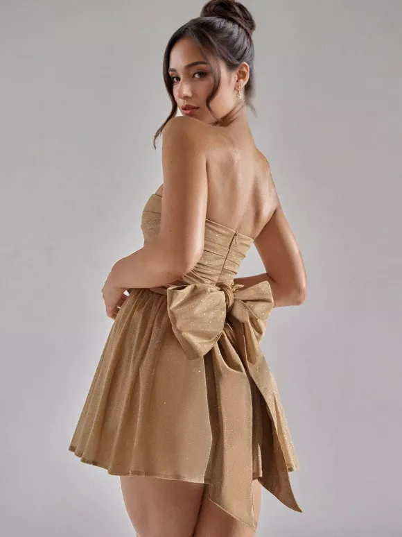 Robes De Soirée Courte Robe Semi-Formelle Sans Bretelles Avec N艙uds En Tulle