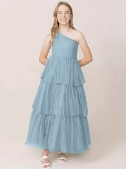 Robes de soirée de mariage Belles enfants robe de soirée sociale mariage robe de fille de fleur de mariage robes de fille de fleur sans manches à plusieurs niveaux gris clair