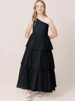 Robes de soirée de mariage Belles enfants robe de soirée sociale mariage robe de fille de fleur de mariage robes de fille de fleur sans manches à plusieurs niveaux gris clair