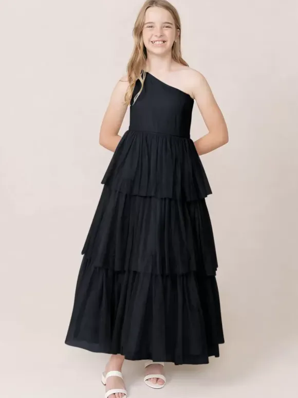 Robes de soirée de mariage Belles enfants robe de soirée sociale mariage robe de fille de fleur de mariage robes de fille de fleur sans manches à plusieurs niveaux gris clair