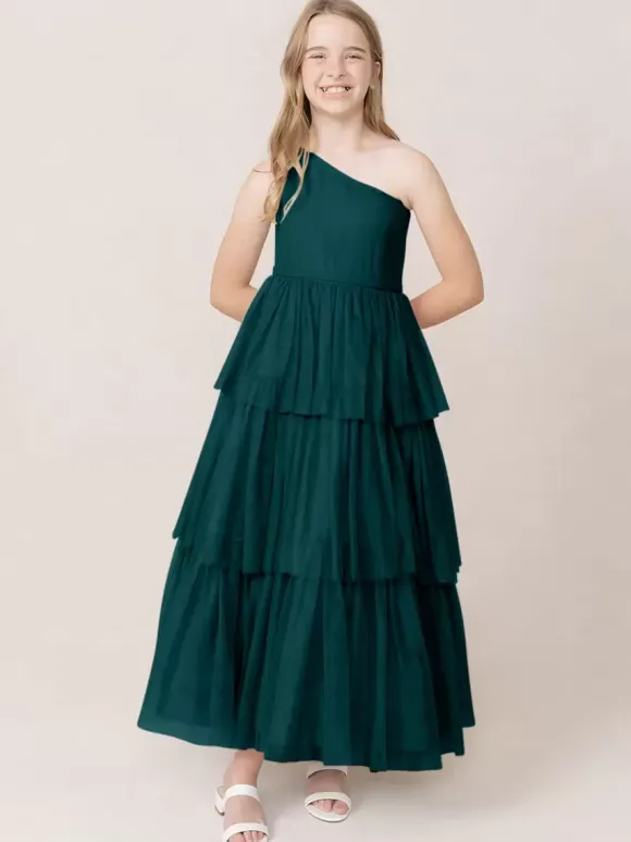 Robes de soirée de mariage Belles enfants robe de soirée sociale mariage robe de fille de fleur de mariage robes de fille de fleur sans manches à plusieurs niveaux gris clair